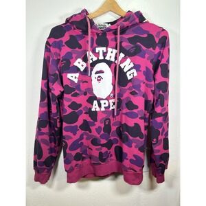 A‎ Bathing Ape Purple Camo College Logo Hoodie Size Medium AUTHENTIC